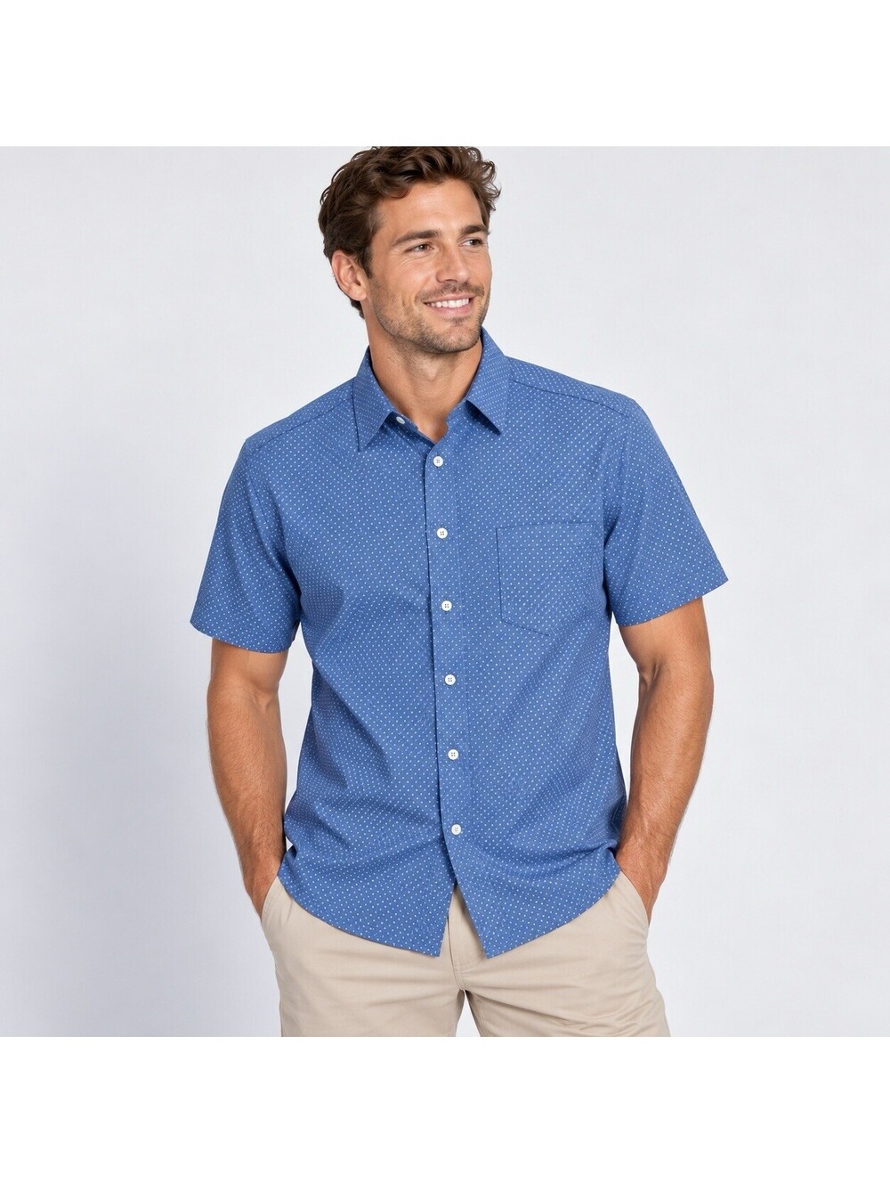 Nick Graham Everywhere Men M Blue Polka Dot Shirt Stretch Cotton Modern Fit